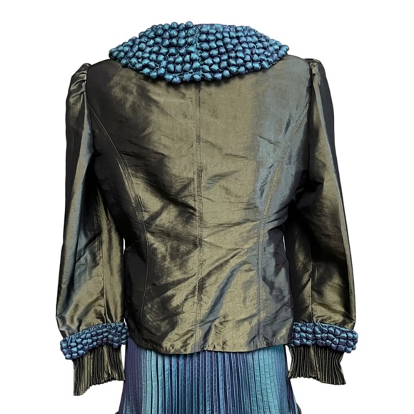 Donna Vinci 2pc Iridescent Green & Blue Church Suit Maxi Skirt Jacket Set Size 8 - Picture 4 of 9